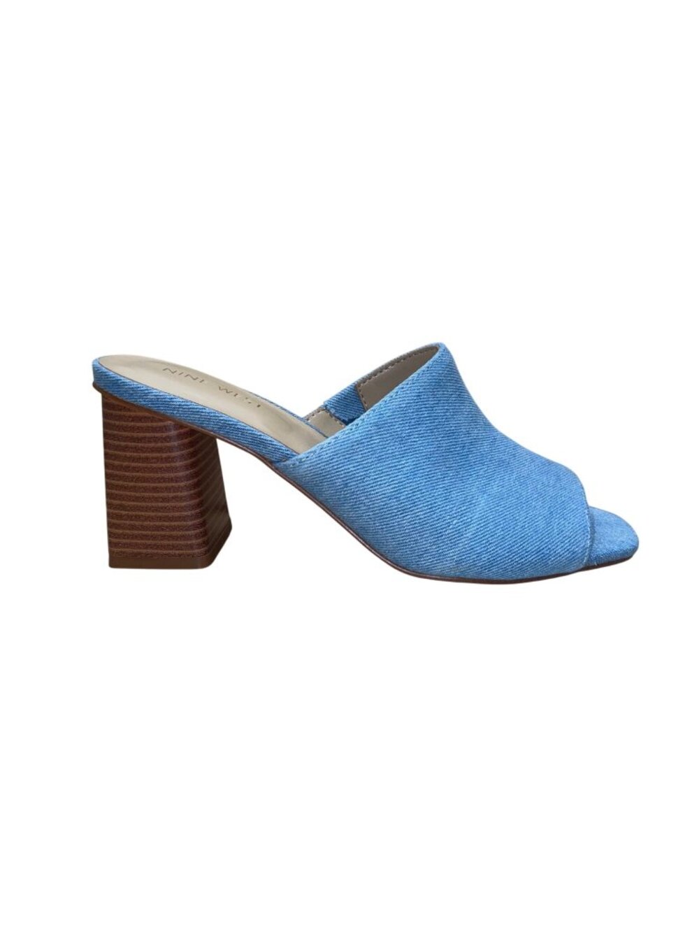 Nine West Women’s Blue Denim Open-Toe Wylow 7 Block Heel Mules Size 7M